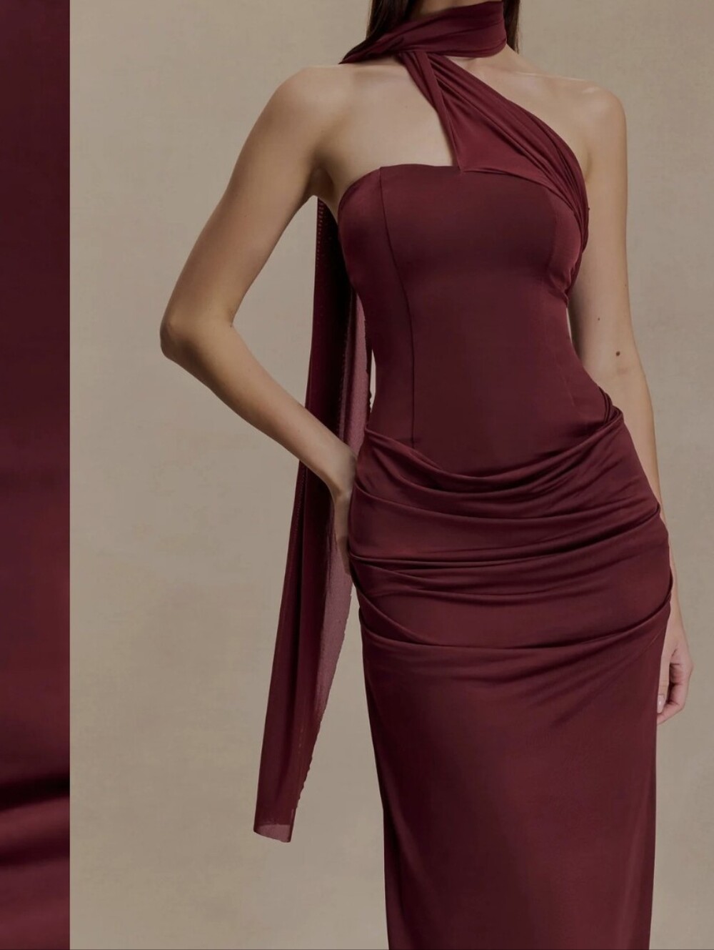 Mattea Slinky And Mesh Maxi Dress With Scarf